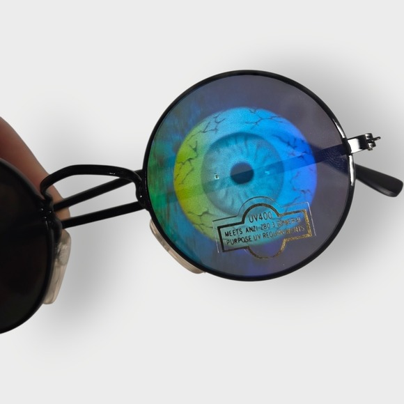 NEW Holographic WIDE HUMAN EYES Sunglasses Glasses Vintage 1990's Black Frames - Picture 7 of 8